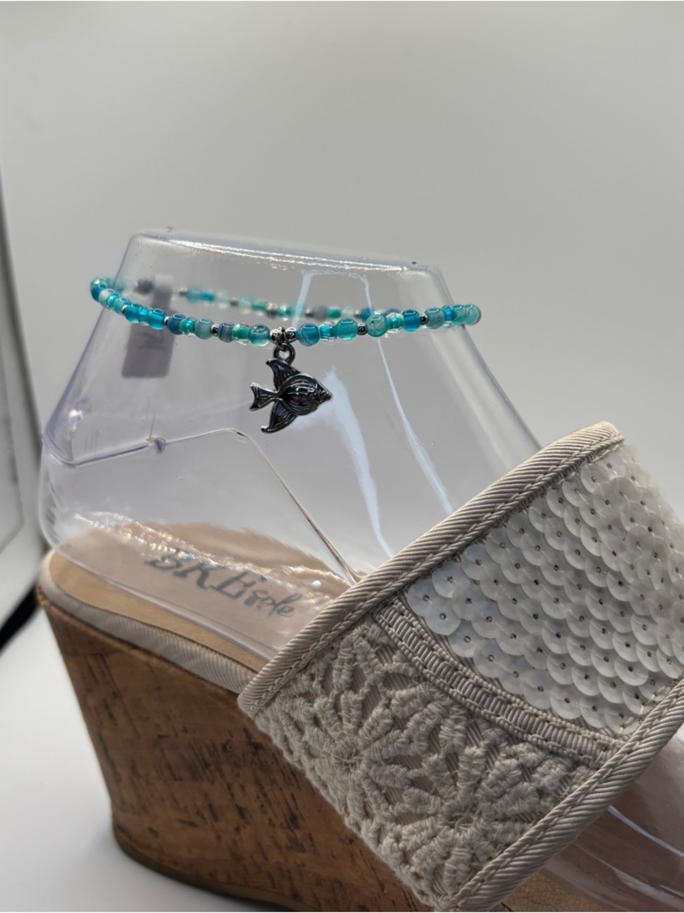 *ANKLET* Silver Cute Fish with Stone & Crystal Stretchy Anklet - Picture 5 of 7